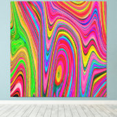 Trippy Yellow, Red en Blue Abstract Groovy Art Canvas Afdruk (Insitu (Houten vloer))