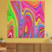 Trippy Yellow, Red en Blue Abstract Groovy Art Canvas Afdruk (Insitu (Woonkamer))