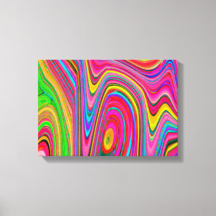 Trippy Yellow, Red en Blue Abstract Groovy Art Canvas Afdruk