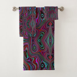 Trippy zeegroen en magenta abstract patroon bad handdoek
