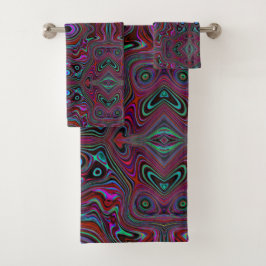 Trippy zeegroen en magenta abstract patroon bad handdoek