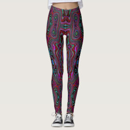 Trippy zeegroen en magenta abstract patroon leggings