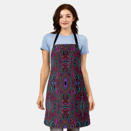Trippy zeegroen en magenta abstract patroon schort