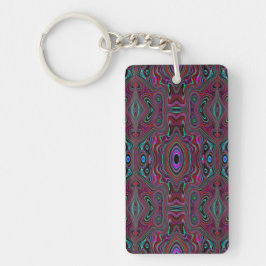 Trippy zeegroen en magenta abstract patroon sleutelhanger