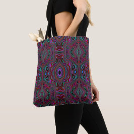 Trippy zeegroen en magenta abstract patroon tote bag