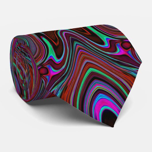 Trippy zeegroene en magenta abstracte patroon stropdas (Opgerold)