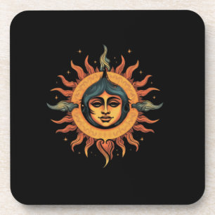 Trippy zon, retro zon, zon met meisje gezicht bier onderzetter