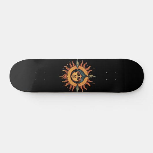 Trippy zon, retro zon, zon met meisje gezicht persoonlijk skateboard (Horizontaal)