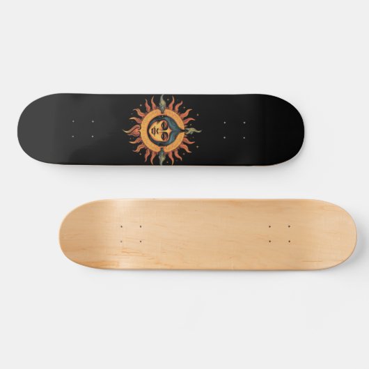 Trippy zon, retro zon, zon met meisje gezicht persoonlijk skateboard (Horizontaal)