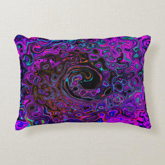 Trippy Zwart en Magenta Retro Vloeibare Draaikolk Accent Kussen