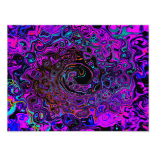 Trippy Zwart en Magenta Retro Vloeibare Draaikolk Foto Afdruk