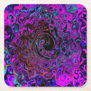 Trippy Zwart en Magenta Retro Vloeibare Draaikolk Kartonnen Onderzetters