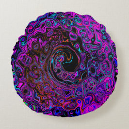 Trippy Zwart en Magenta Retro Vloeibare Draaikolk Rond Kussen