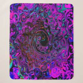 Trippy Zwart en Magenta Retro Vloeibare Draaikolk Sherpa Deken