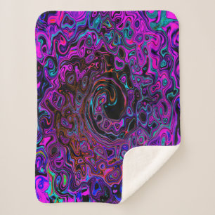 Trippy Zwart en Magenta Retro Vloeibare Draaikolk Sherpa Deken