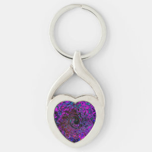 Trippy Zwart en Magenta Retro Vloeibare Draaikolk Sleutelhanger