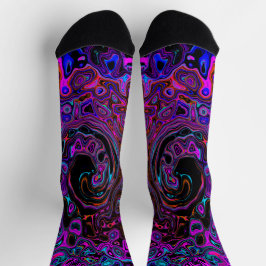 Trippy Zwart en Magenta Retro Vloeibare Draaikolk Sokken