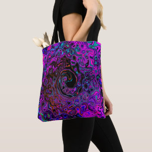 Trippy Zwart en Magenta Retro Vloeibare Draaikolk Tote Bag