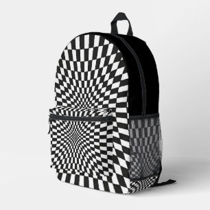 Trippy zwart en wit geruit bedrukte rugzak