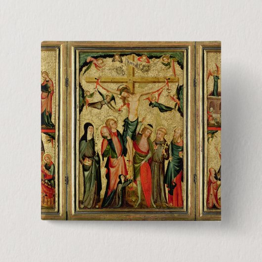Triptych die de Kroonfixatie van Christus afschild Vierkante Button 5,1 Cm (Voorkant)