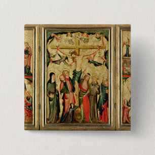 Triptych die de Kroonfixatie van Christus afschild Vierkante Button 5,1 Cm