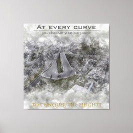 Triptych of a cyclist going up a port with curve canvas afdruk