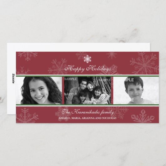 Triptych Scarlet Snowflake-fotokaart Feestdagenkaart (Voorkant / Achterkant)