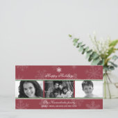 Triptych Scarlet Snowflake-fotokaart Feestdagenkaart (Staand voorkant)