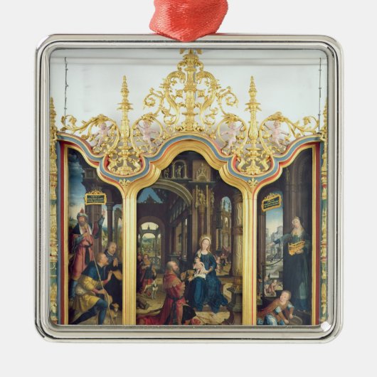 Triptych van de Adoratie van de Baby Christus Metalen Ornament (Voorkant)
