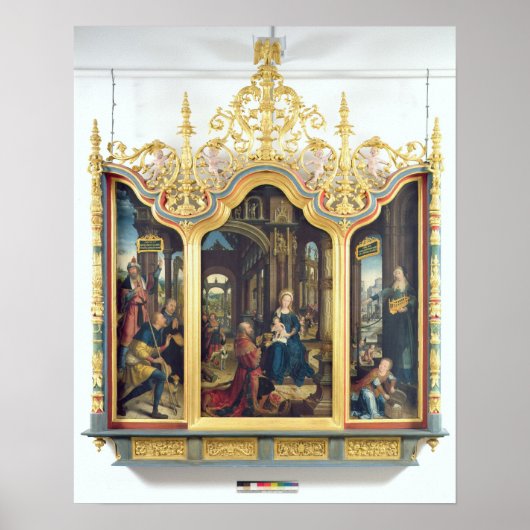 Triptych van de Adoratie van de Baby Christus Poster (Voorkant)