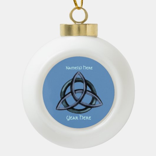 Triquetra (blauw) keramische bal ornament (Voorkant)
