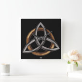 Triquetra (bruin/zilver) vierkante klok (Huis)