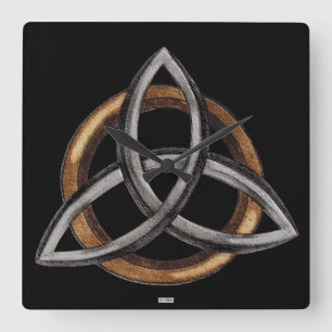 Triquetra (bruin/zilver) vierkante klok