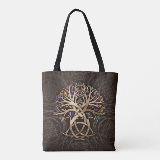 Triquetra Levensboom Kleurrijke bladeren Tote Bag (Achterkant)