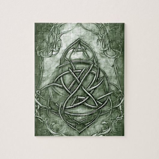 Triquetra Trinity Knot Sage Green Faux Metallic Legpuzzel (Verticaal)