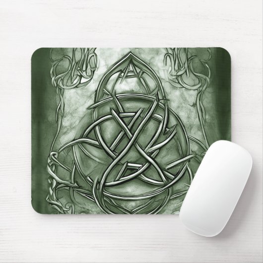 Triquetra Trinity Knot Sage Green Faux Metallic Muismat (Met muis)