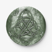 Triquetra Trinity Knot Sage Green Faux Metallic Papieren Bordje (Voorkant)