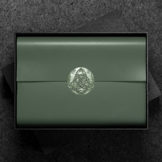Triquetra Trinity Knot Sage Green Faux Metallic Ronde Sticker