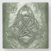 Triquetra Trinity Knot Sage Green Faux Metallic Stenen Onderzetter (Voorkant)