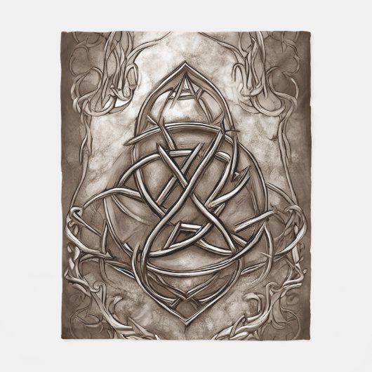 Triquetra Trinity Knot Sepia Faux Metallic Tin Fleece Deken (Voorkant)