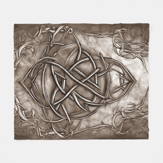 Triquetra Trinity Knot Sepia Faux Metallic Tin Fleece Deken (Voorkant (Horizontaal))