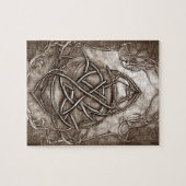 Triquetra Trinity Knot Sepia Faux Metallic Tin Legpuzzel (Horizontaal)