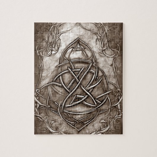 Triquetra Trinity Knot Sepia Faux Metallic Tin Legpuzzel (Verticaal)