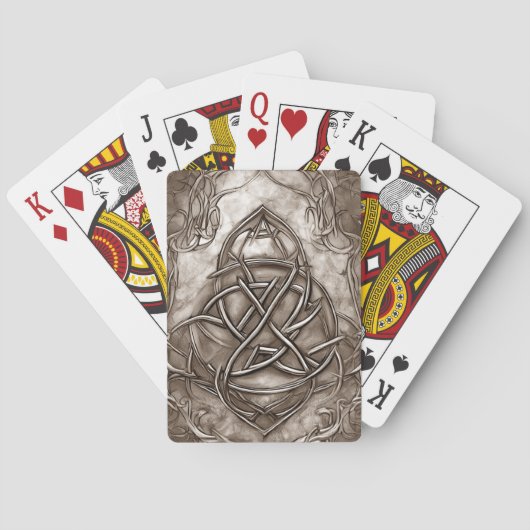 Triquetra Trinity Knot Sepia Faux Metallic Tin Pokerkaarten (Achterkant)