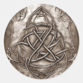 Triquetra Trinity Knot Sepia Faux Metallic Tin Ronde Sticker (Voorkant)