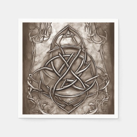 Triquetra Trinity Knot Sepia Faux Metallic Tin Servet (Voorkant)
