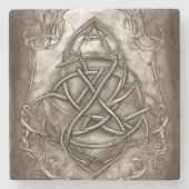 Triquetra Trinity Knot Sepia Faux Metallic Tin Stenen Onderzetter (Voorkant)