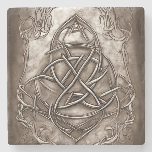 Triquetra Trinity Knot Sepia Faux Metallic Tin Stenen Onderzetter (Voorkant)