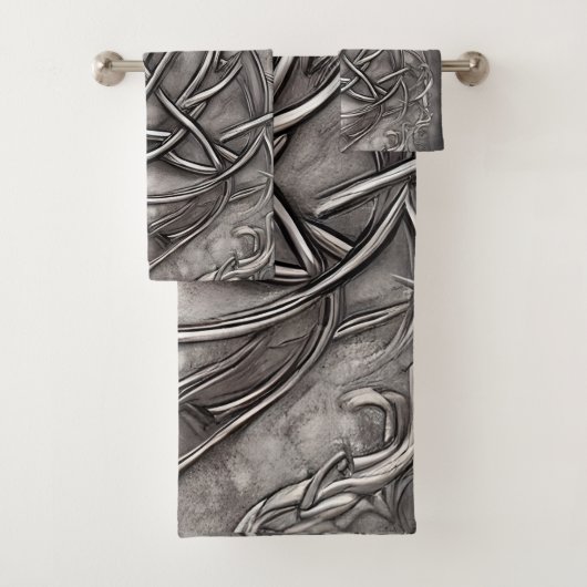 Triquetra Trinity Knot Silvery Pewter Faux Metal Bad Handdoek (Insitu)