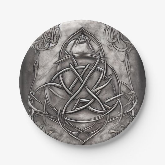 Triquetra Trinity Knot Silvery Pewter Faux Metal Papieren Bordje (Voorkant)